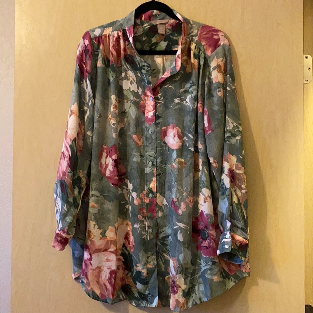 H&M Sheer Long Floral Blouse